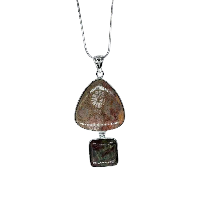 Fossil Coral and Ruby Zoisite Necklace