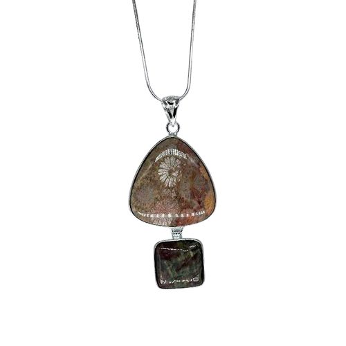 Fossil Coral and Ruby Zoisite Necklace