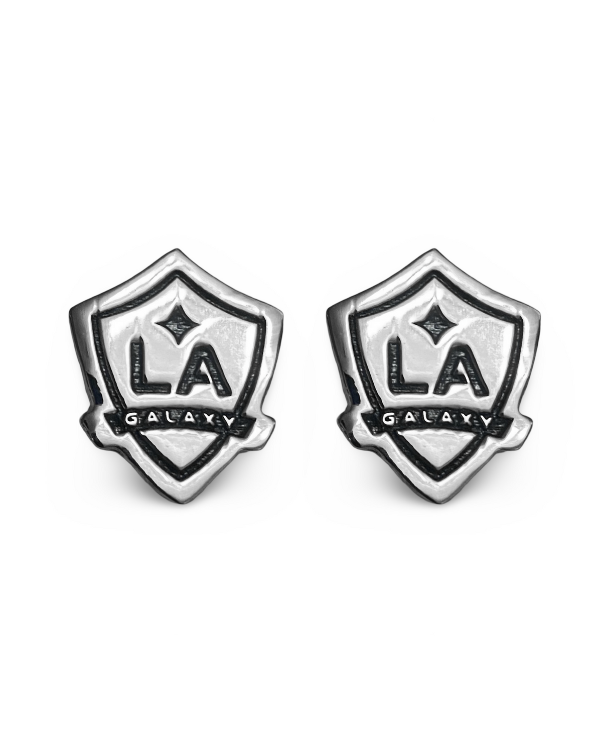 LA Galaxy Shield Dainty Stud Earrings w/ black fill Silver dip