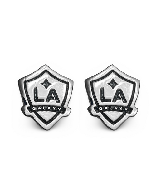LA Galaxy Shield Dainty Stud Earrings w/ black fill Silver dip