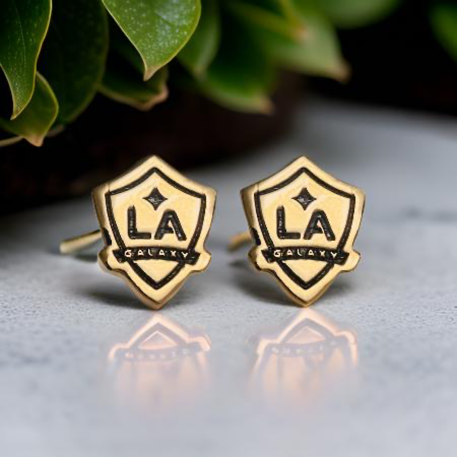 LA Galaxy Shield Dainty Stud Earrings w/ black fill 24k Gold dip