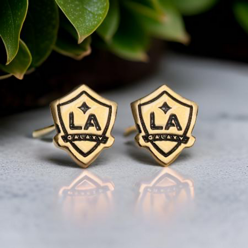 LA Galaxy Shield Dainty Stud Earrings w/ black fill 24k Gold dip