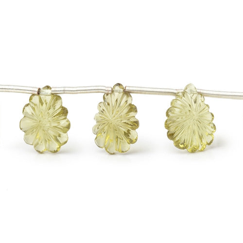 13-14.5mm Olive Quartz Carved Pear Beads 6.5 inch 10 pieces