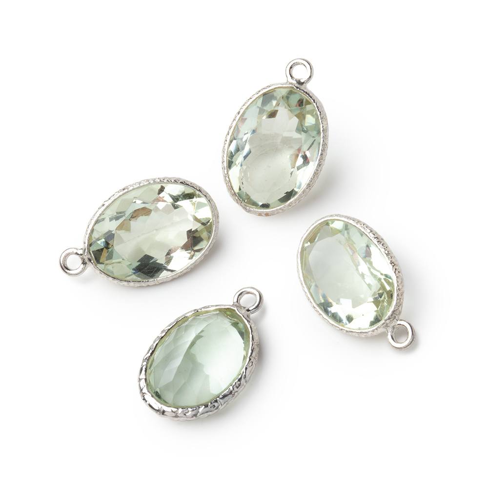 15x11mm Sterling Silver Textured Bezel Prasiolite Pavilion Faceted Oval 1 Pendant