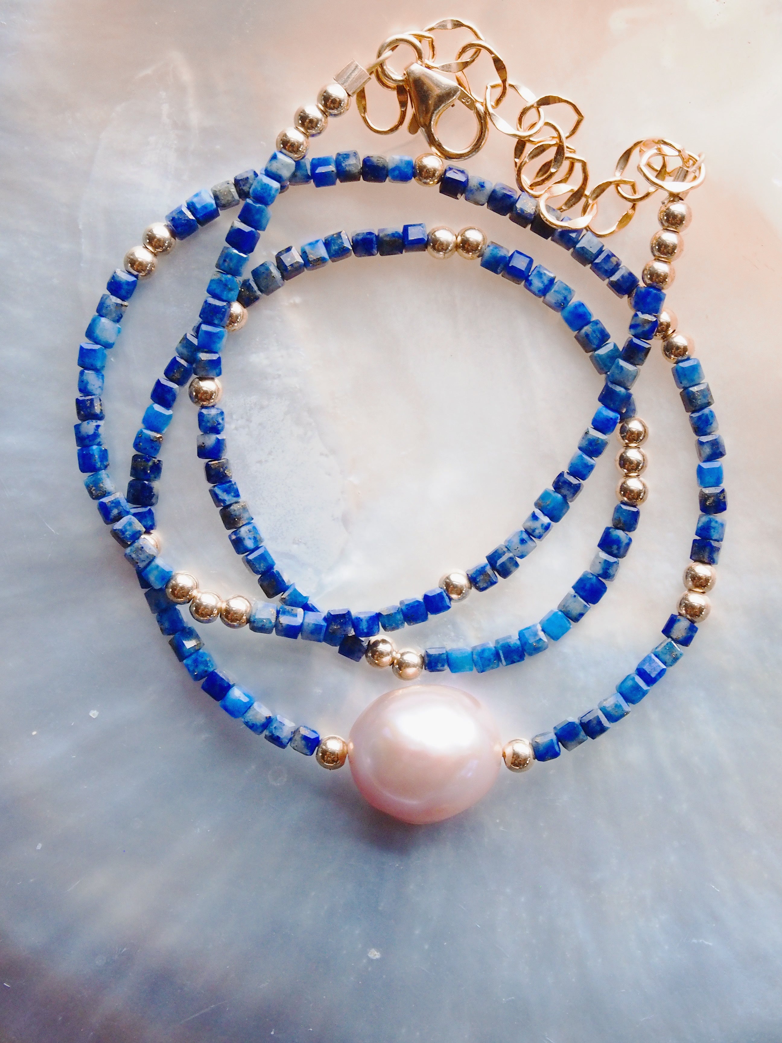 Pink Pearl and Gemstone Necklace - Gold Akala