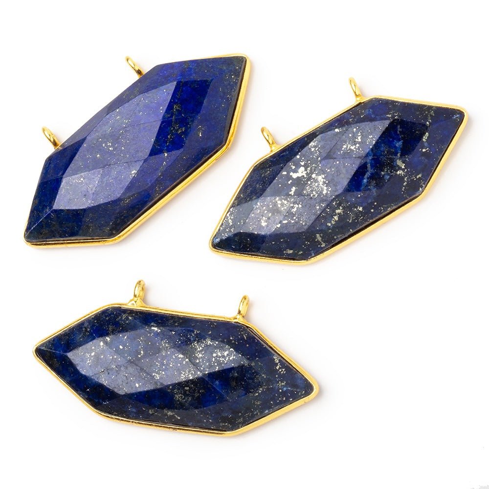 20x40mm Vermeil Bezel Lapis Lazuli Elongated Hexagon Connector 1 piece