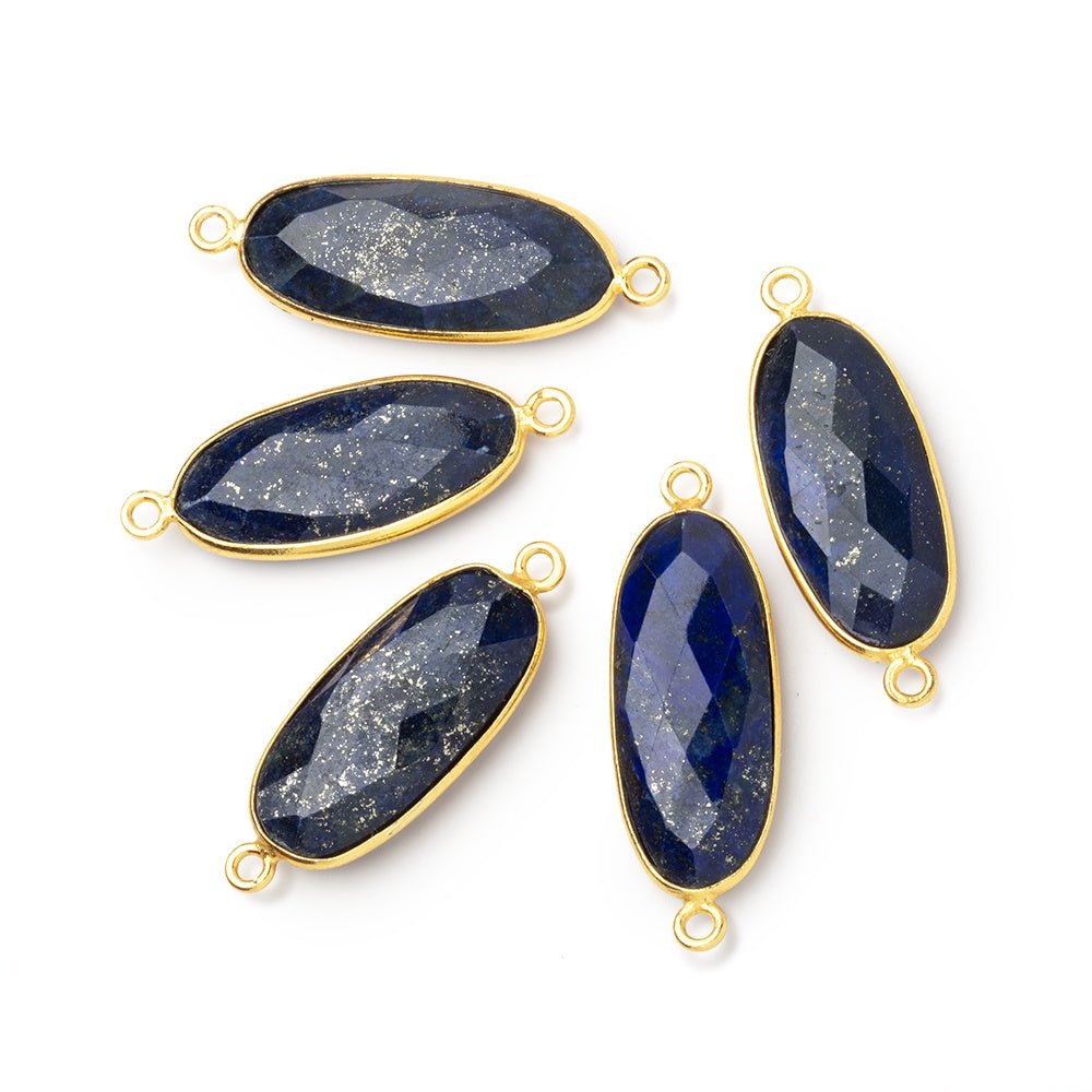 25x12mm Vermeil Bezel Lapis Lazuli Faceted Oval Connector 1 piece