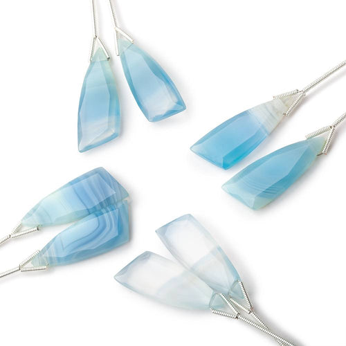 27x10mm Blue Banded Agate Fancy Shape Briolette Set of 2 Focals