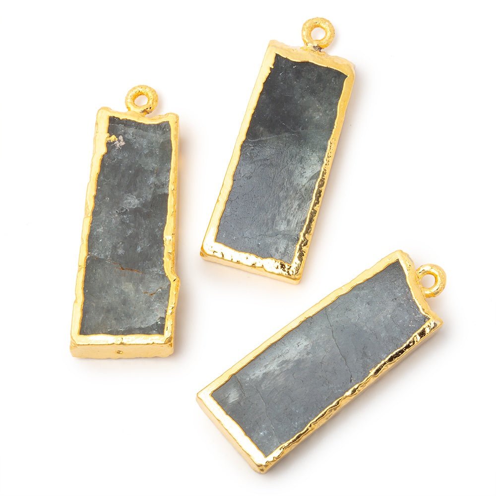 31x13mm Gold Leafed Moss Aquamarine Slice Pendant Focal 1 piece