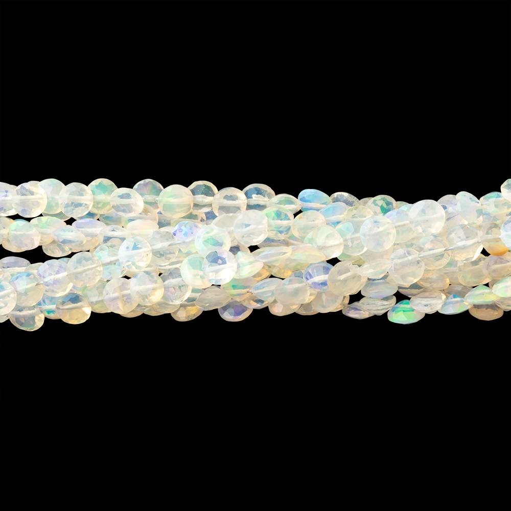 3.5-4mm Ethiopian Opal Pavilion Faceted Coin 16 inch 126 Beads AA