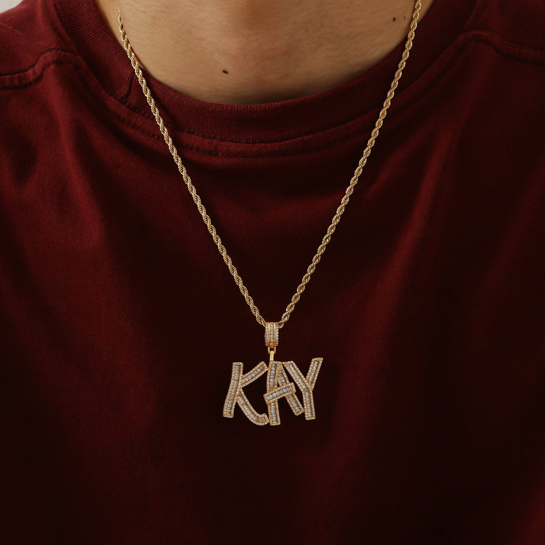 Men's Iced Out Baguette Name Pendant