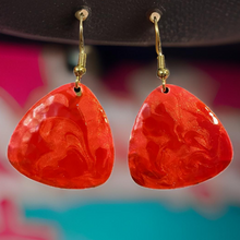 Load image into Gallery viewer, Red &amp; Pink Marble Guitar Pick Lures of Love Earrings
