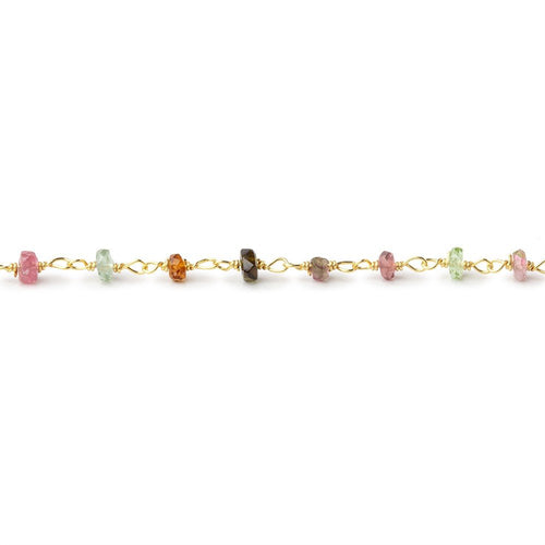 3mm Multi Color Tourmaline Faceted Rondelles on Vermeil Hand-Wrapped Chain