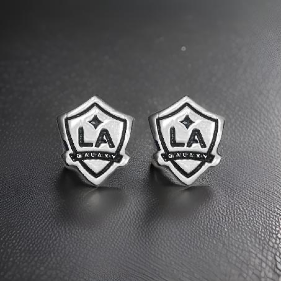 LA Galaxy Shield Dainty Stud Earrings w/ black fill Silver dip