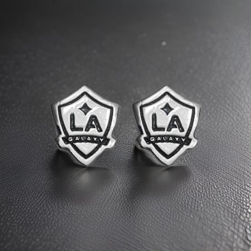 LA Galaxy Shield Dainty Stud Earrings w/ black fill Silver dip