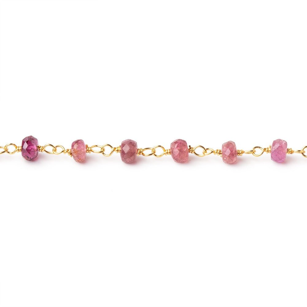 4mm Pink Tourmaline Faceted Rondelles on Vermeil Hand-Wrapped Chain