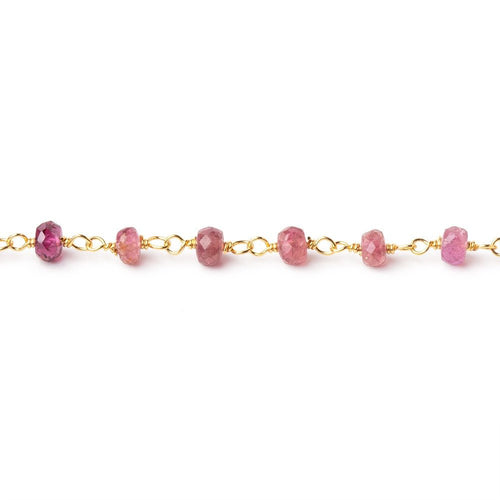 4mm Pink Tourmaline Faceted Rondelles on Vermeil Hand-Wrapped Chain