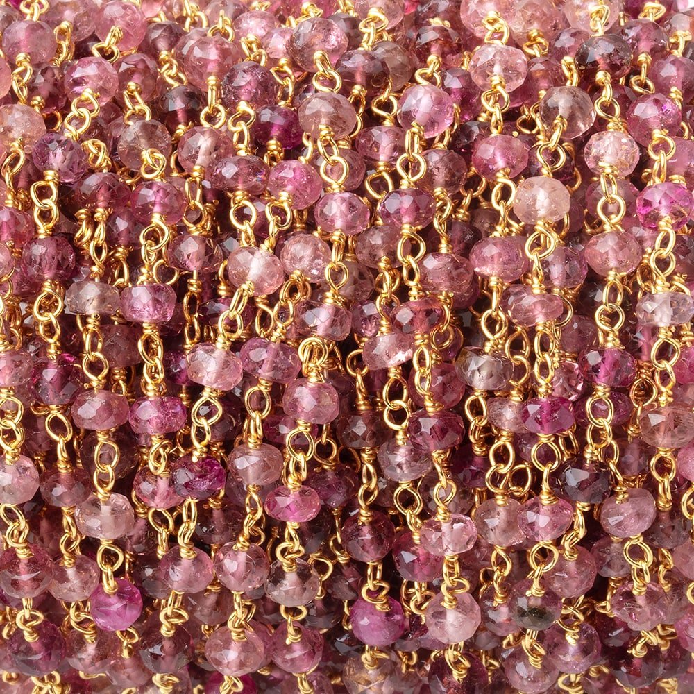 4mm Pink Tourmaline Faceted Rondelles on Vermeil Hand-Wrapped Chain
