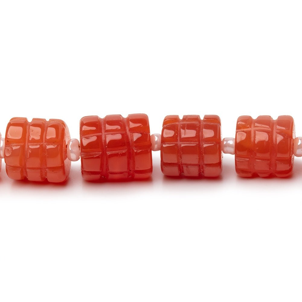 5.5-8mm Dark Carnelian Carved Tube Beads 16 inch 48 Beads