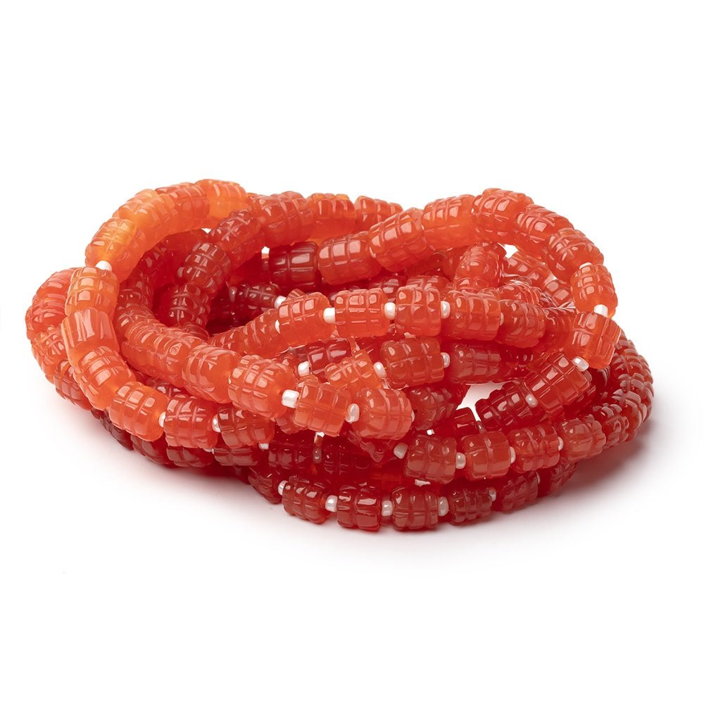 5.5-8mm Dark Carnelian Carved Tube Beads 16 inch 48 Beads