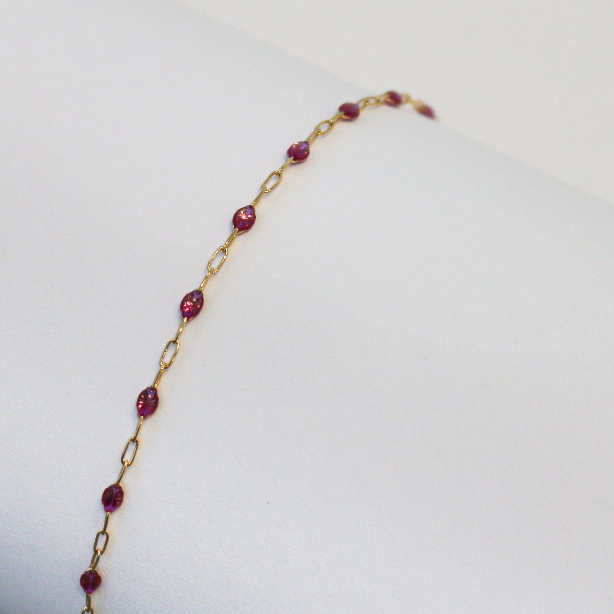 Rosella Permanent Jewelry Chain, Dark Rose Enamel Design, Cable Links, Available in Gold Filled and Sterling Silver