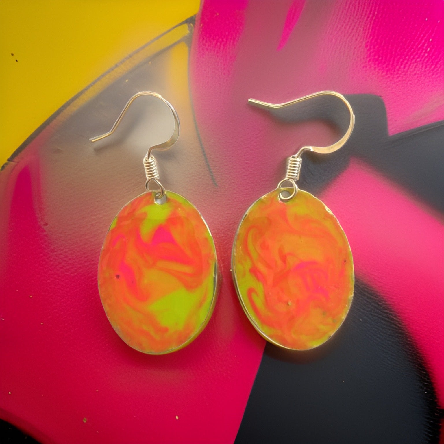 Yellow Orange Marble Mini Oval Lures of Love Earrings