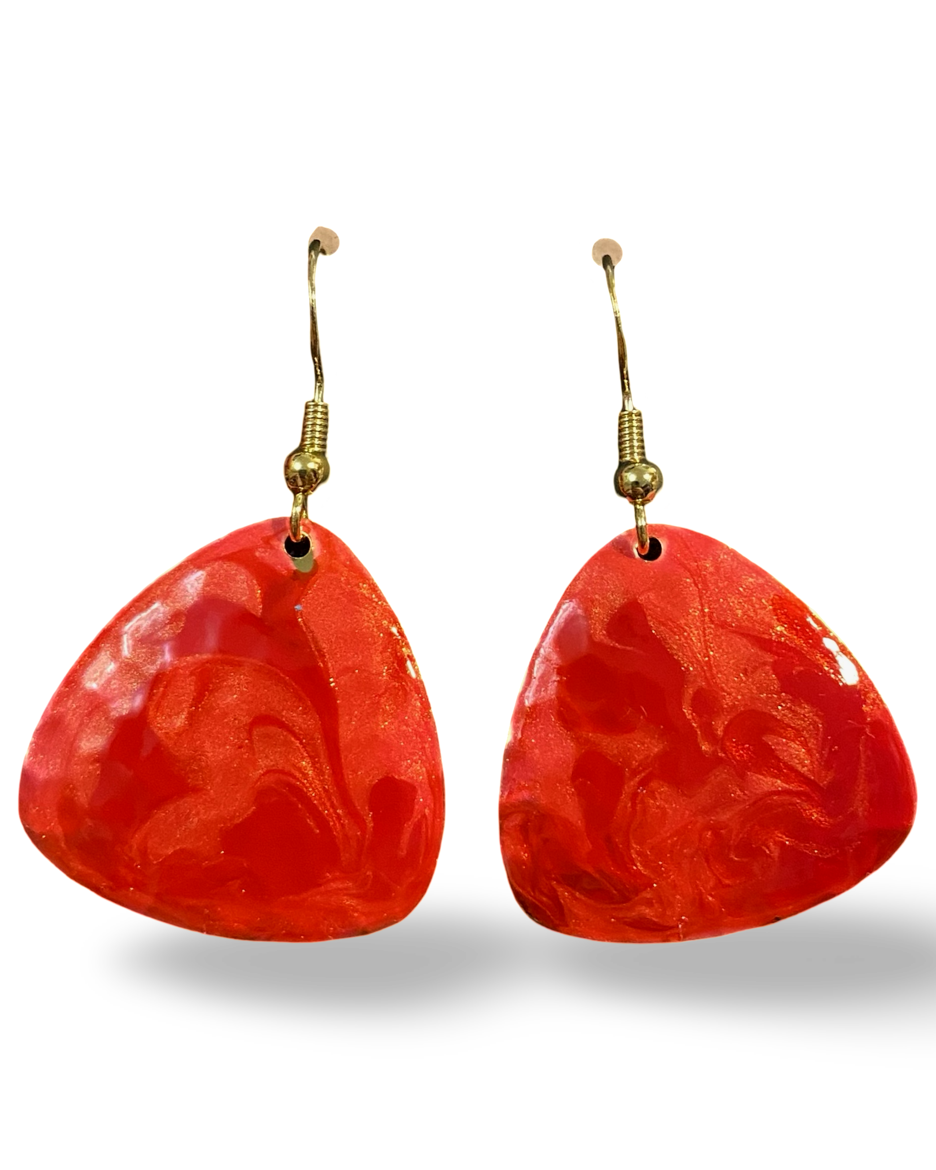 Red & Pink Marble Guitar Pick Lures of Love Earrings