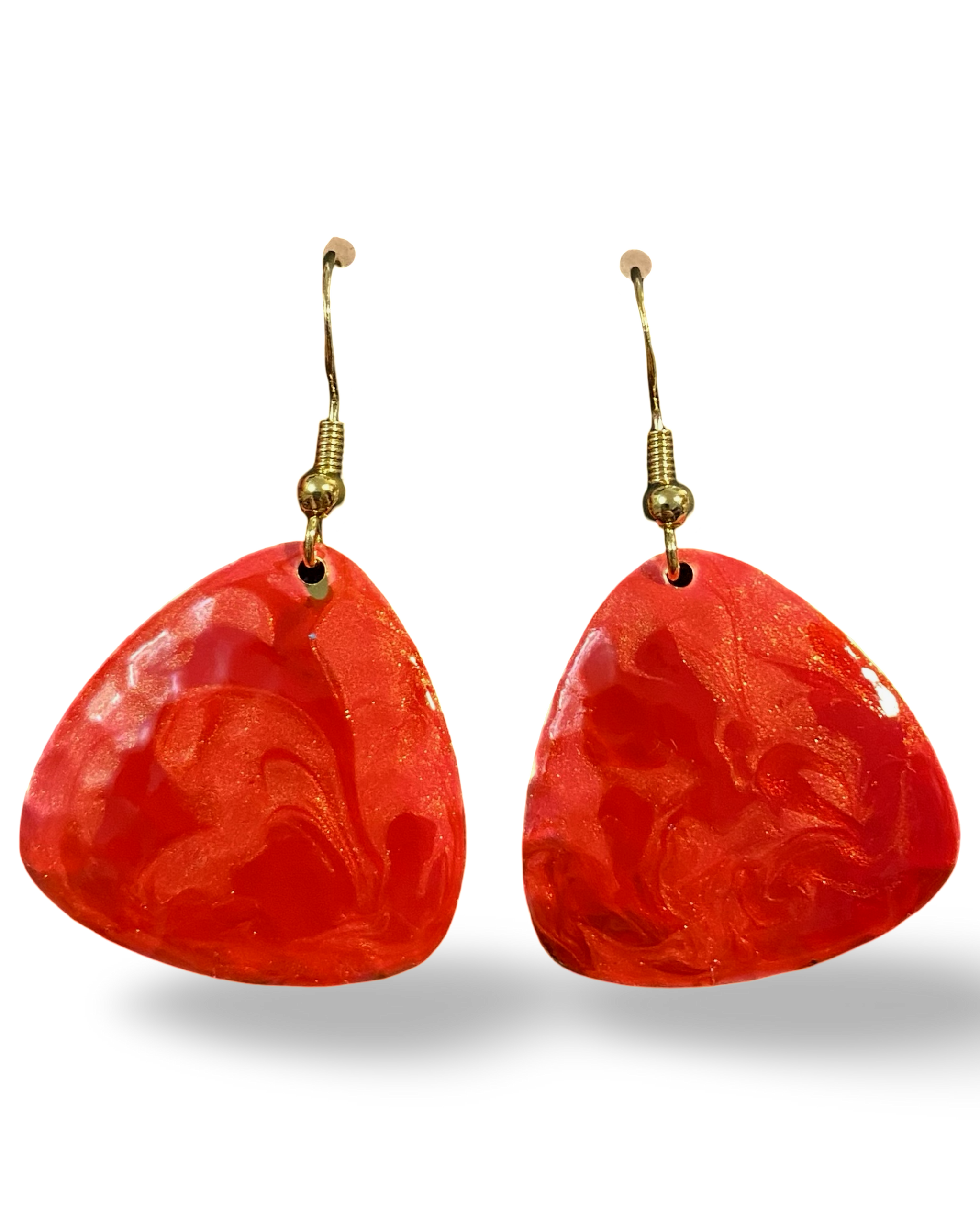 Red & Pink Marble Guitar Pick Lures of Love Earrings