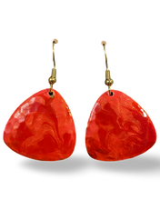 Load image into Gallery viewer, Red &amp; Pink Marble Guitar Pick Lures of Love Earrings
