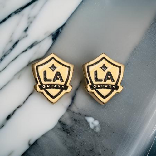 LA Galaxy Shield Dainty Stud Earrings w/ black fill 24k Gold dip