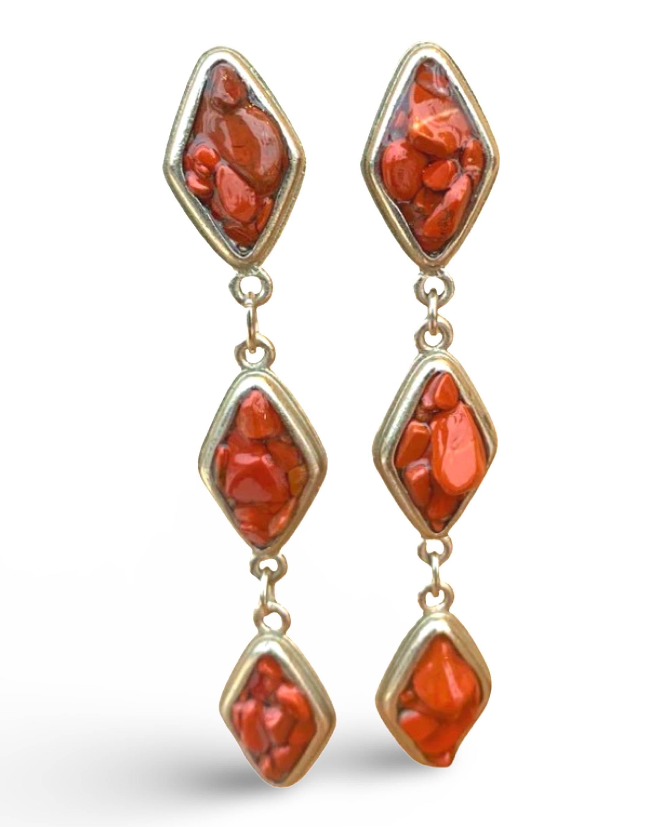 Red Jasper and Silver Tier Drop Earrings by The Urban Charm