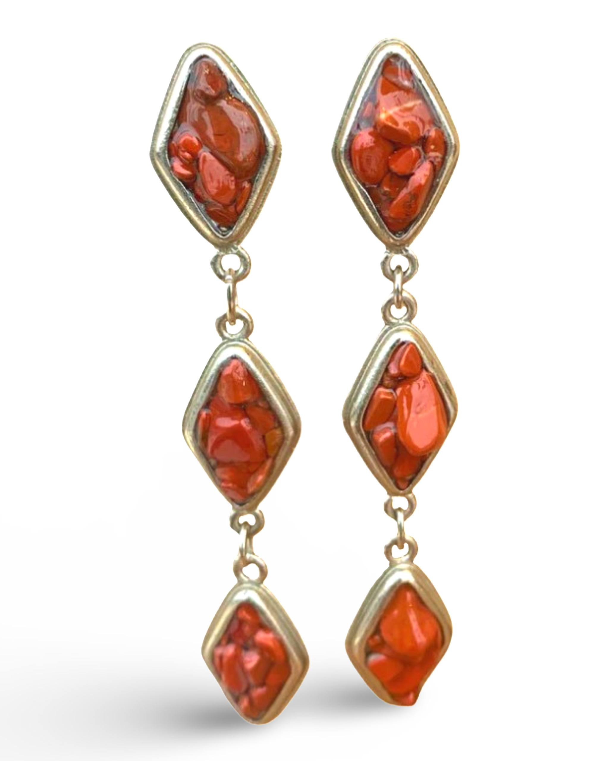 Red Jasper and Silver Tier Drop Earrings by The Urban Charm