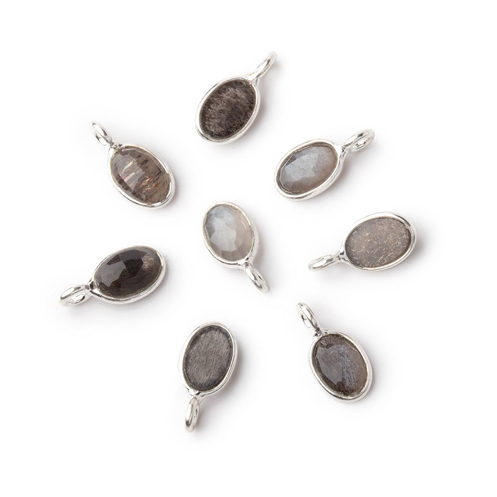7x5mm Sterling Silver Bezel Black Sunstone Rose Cut Oval Pendant 1 piece