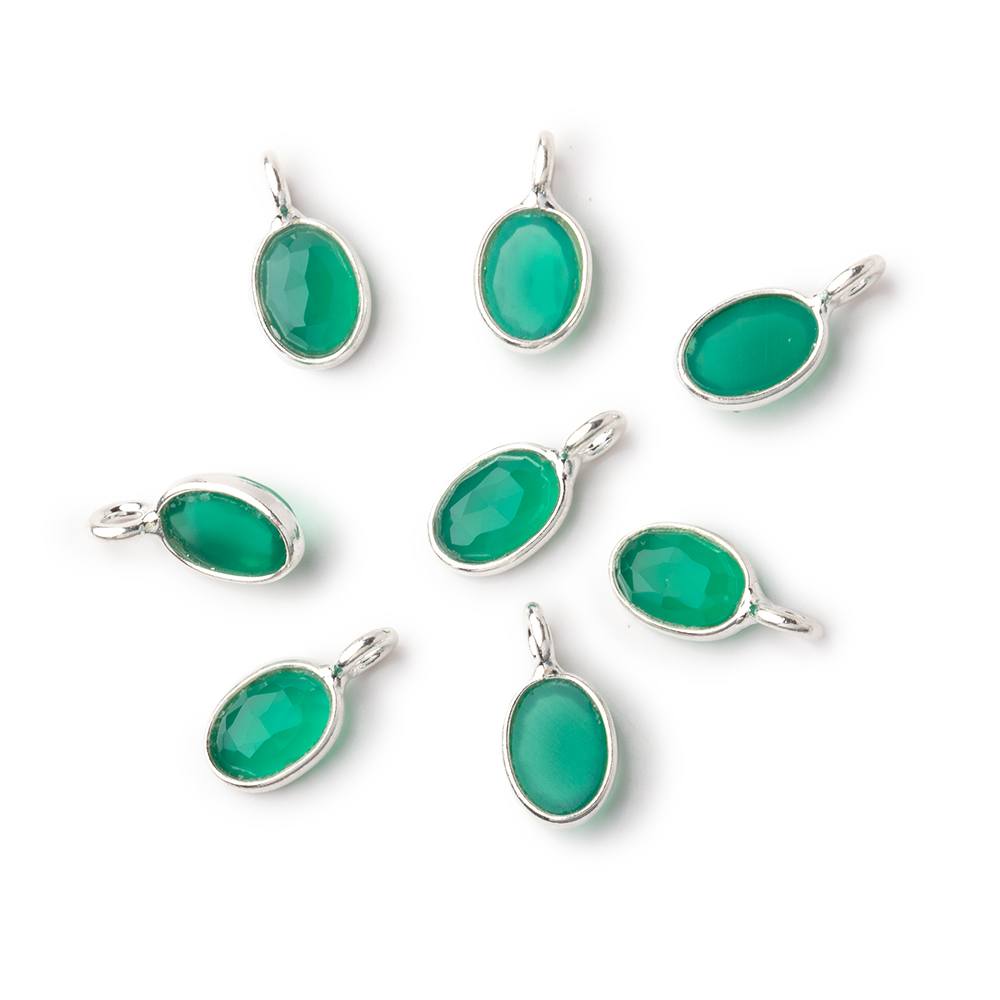 7x5mm Sterling Silver Bezel Green Onyx Rose Cut Oval Pendant 1 piece