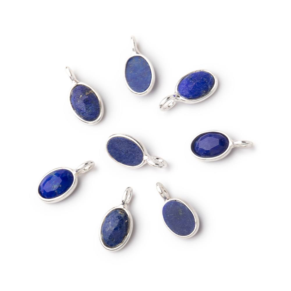 7x5mm Sterling Silver Bezel Lapis Lazuli Rose Cut Oval Pendant 1 piece