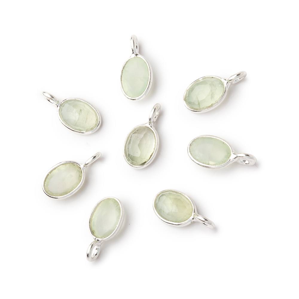 7x5mm Sterling Silver Bezel Prehnite Rose Cut Oval Pendant 1 piece