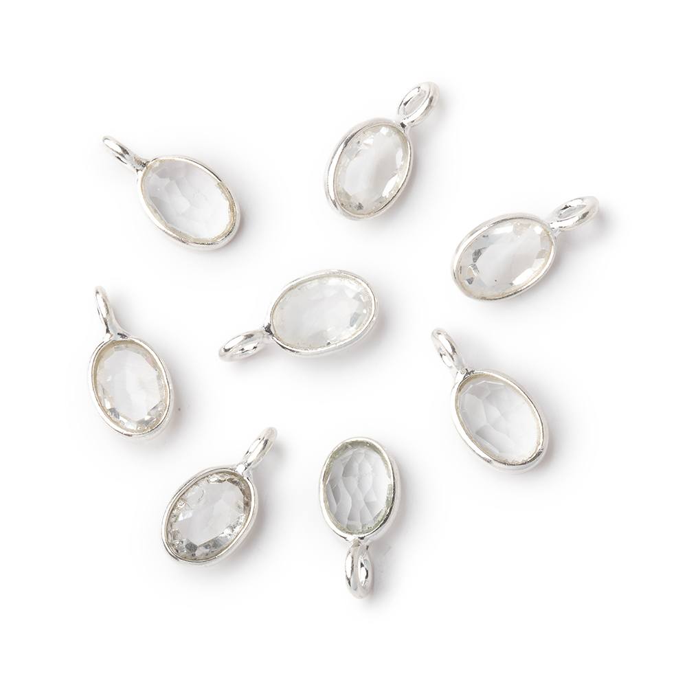 7x5mm Sterling Silver Bezel White Topaz Rose Cut Oval Pendant 1 piece