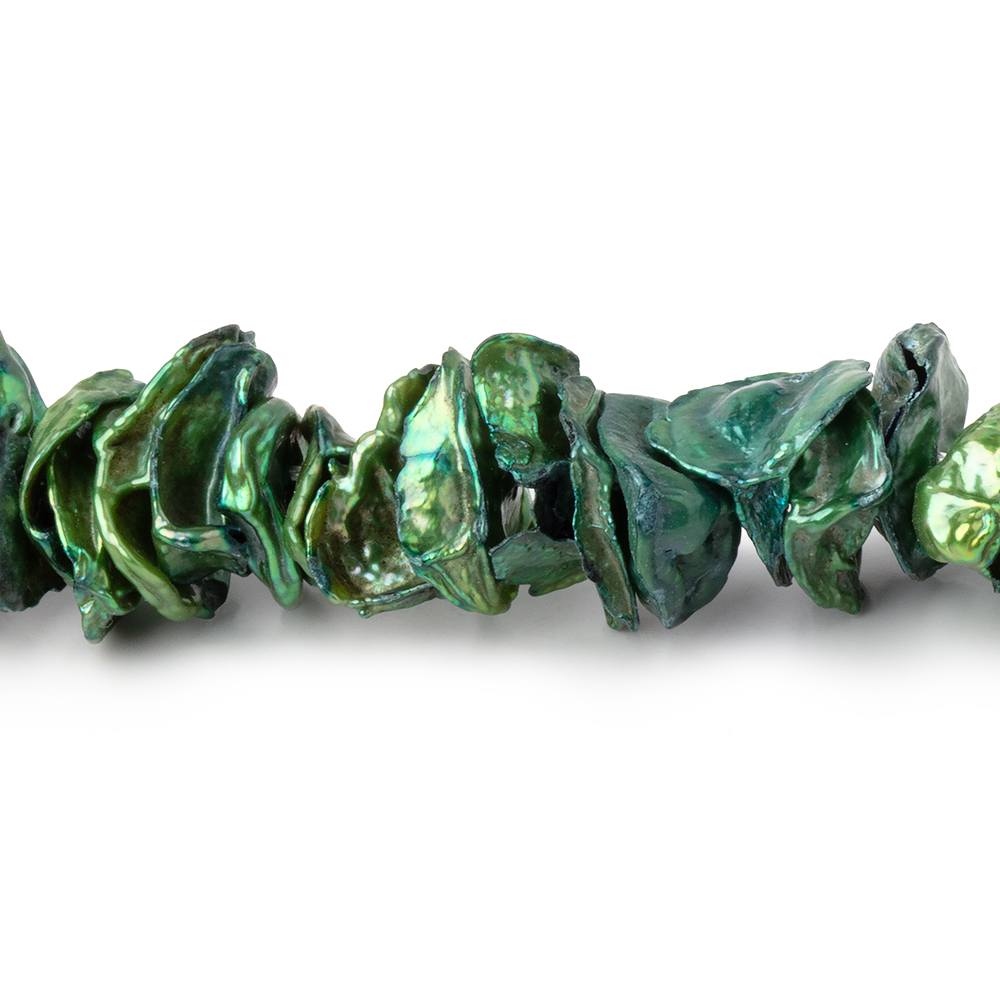 8-10mm Forest Green Center Drill Keshi Freshwater Pearl 14.5 inch 172 Beads