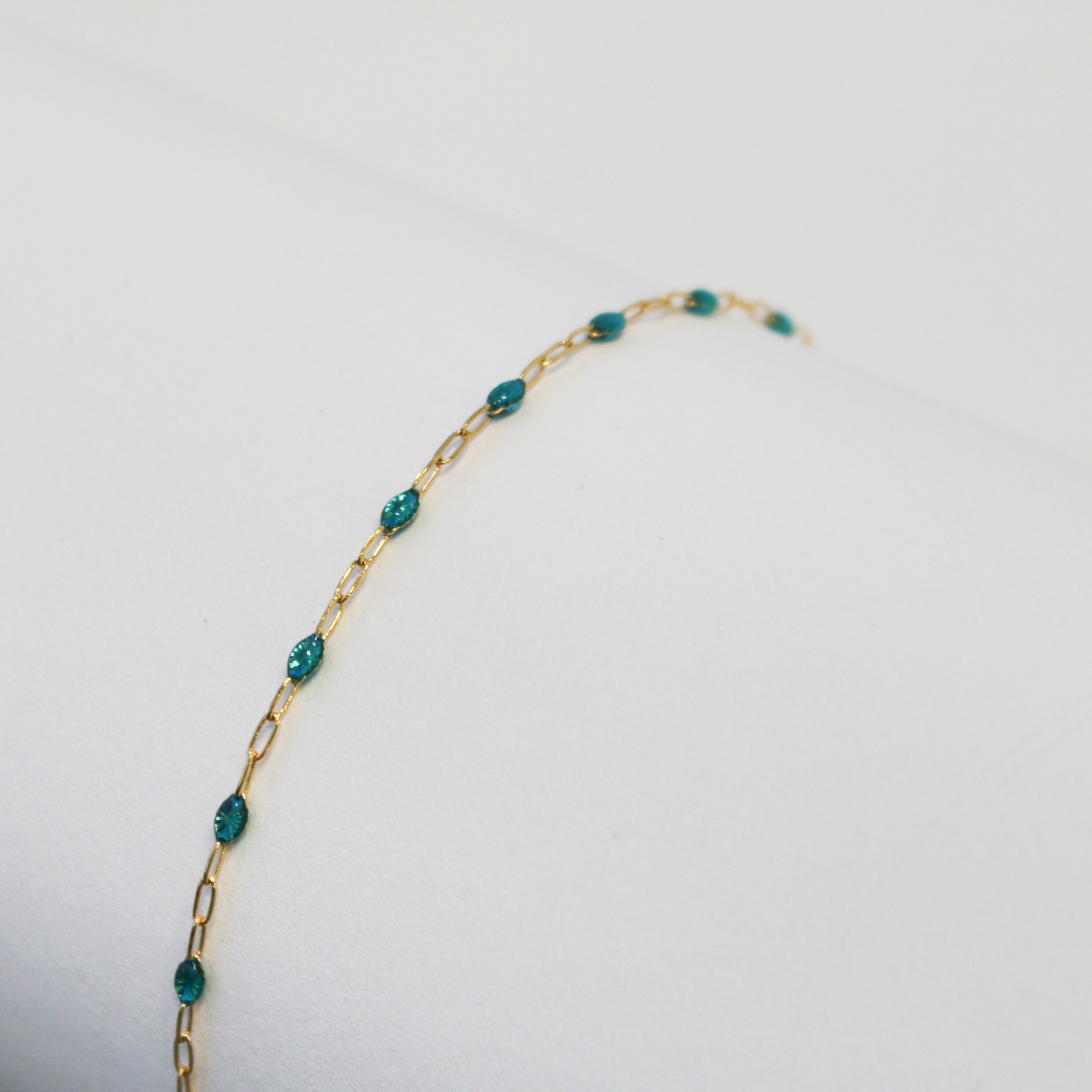 Sabrina Permanent Jewelry Chain, Turquoise Enamel Design, Cable Links, Available in Gold Filled and Sterling Silver