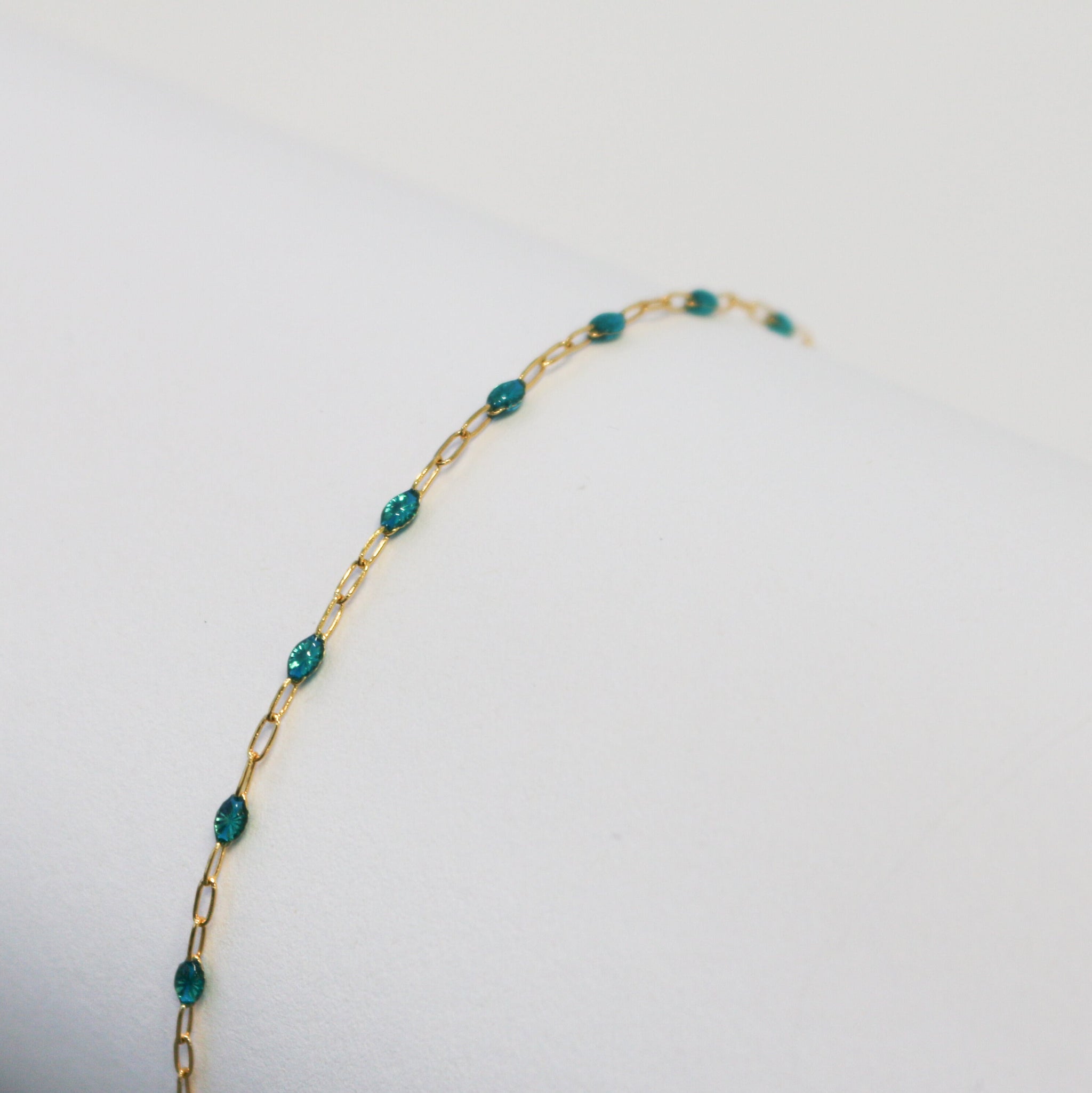 Sabrina Permanent Jewelry Chain, Turquoise Enamel Design, Cable Links, Available in Gold Filled and Sterling Silver