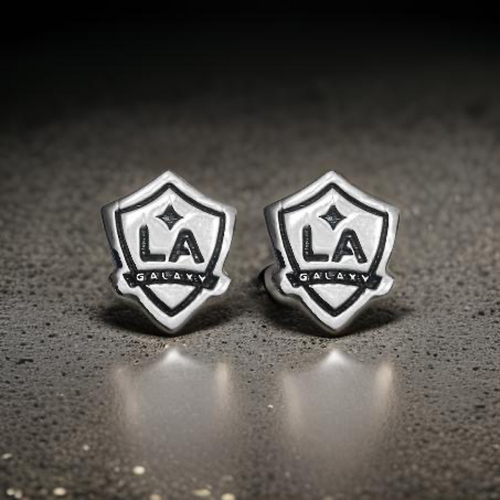 LA Galaxy Shield Dainty Stud Earrings w/ black fill Silver dip
