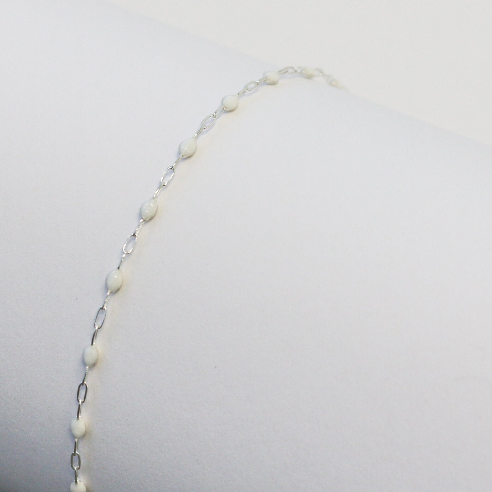 Silvia Permanent Jewelry Chain, White Enamel Design, Cable Links, Available in Gold Filled and Sterling Silver