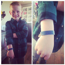 Load image into Gallery viewer, Blue Leather and Chain ID Toggle Bracelet
