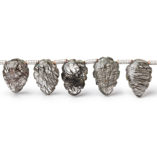 8x5-11x7mm Tourmalinated Quartz Carved Leaf Beads 8 inch 25 pieces