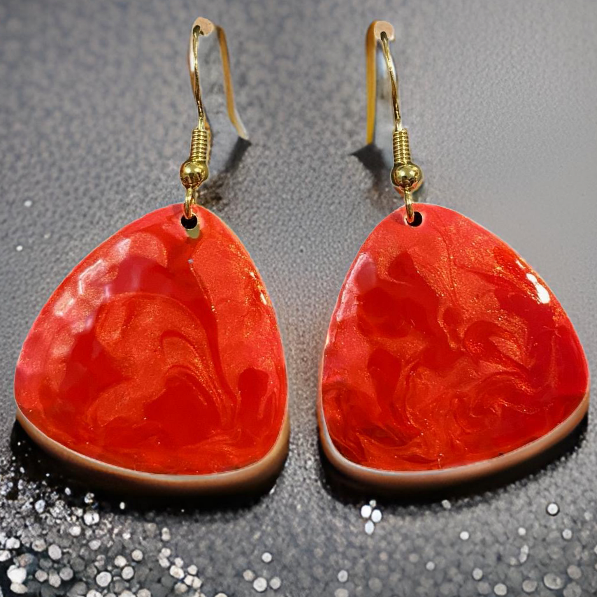 Red & Pink Marble Guitar Pick Lures of Love Earrings