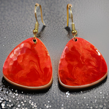 Load image into Gallery viewer, Red &amp; Pink Marble Guitar Pick Lures of Love Earrings
