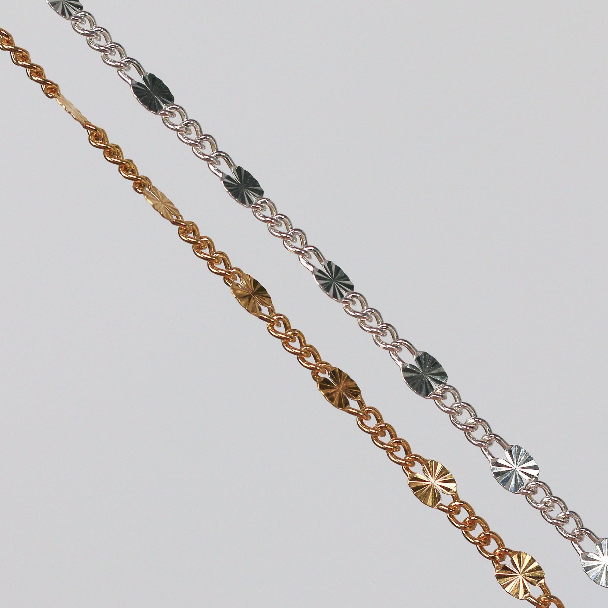 Angelica Permanent Jewelry Chain, Figaro Design, Starburst Links, Available in Gold Filled and Silver