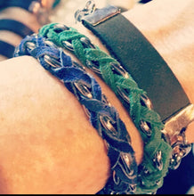 Load image into Gallery viewer, Turquoise Suede Woven Cable Chain Toggle Bracelet
