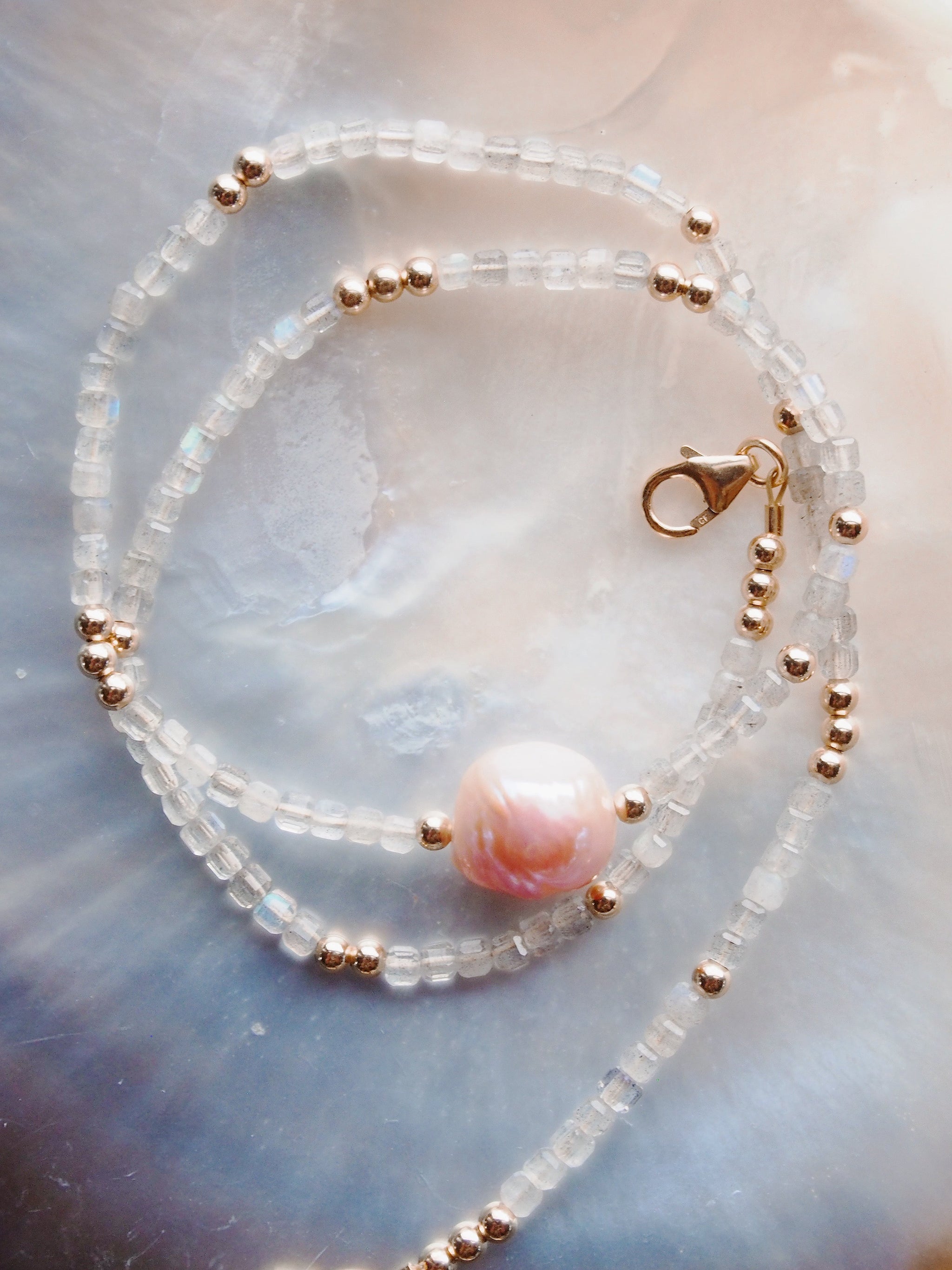 Pink Pearl and Gemstone Necklace - Gold Akala