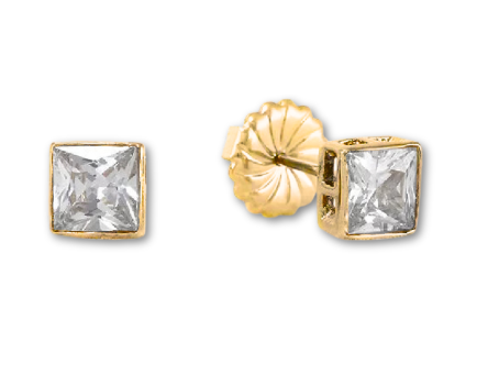 Princess Cut Stud Earrings – 6mm & 8mm | 18k Gold or White Gold Finish